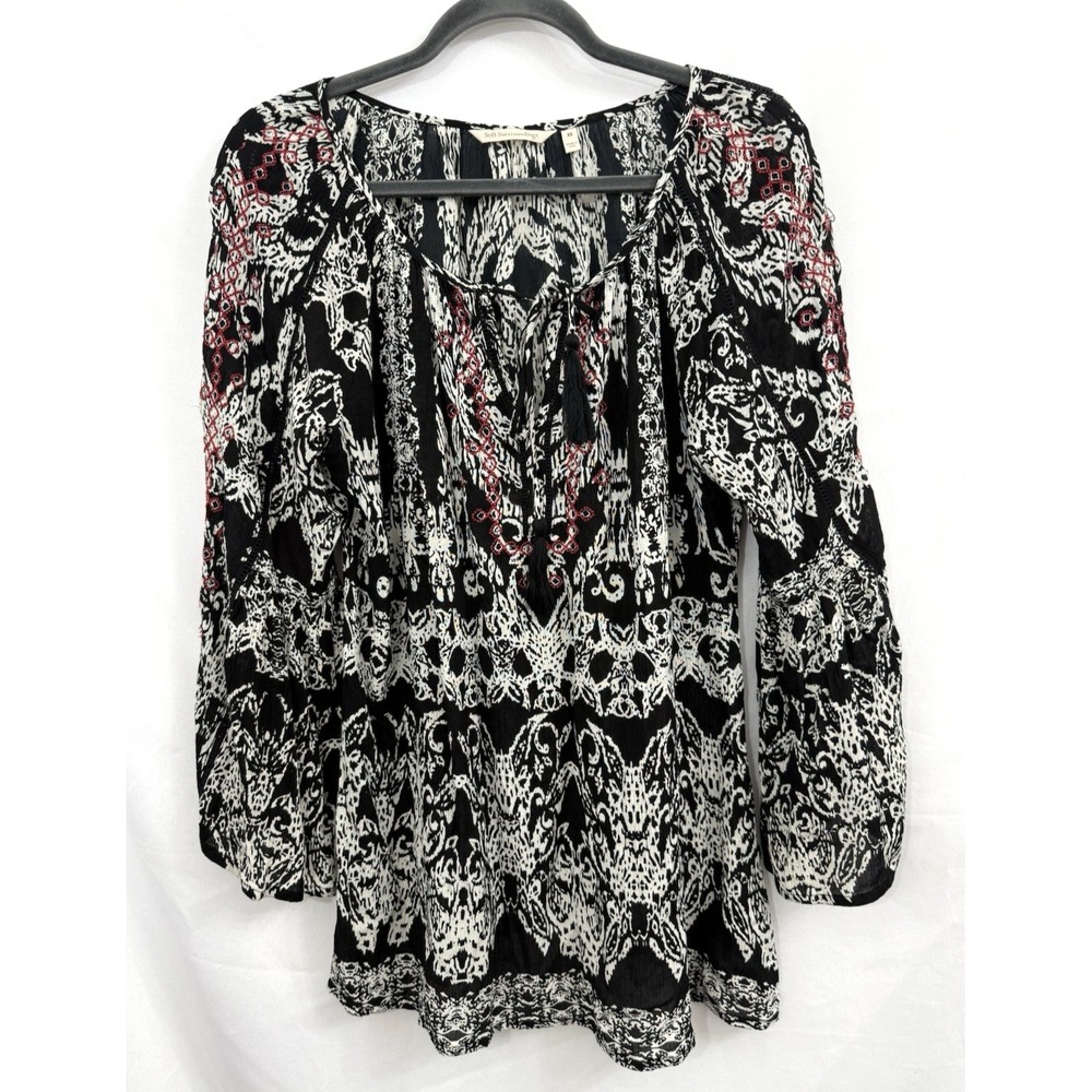 Soft Surroundings Black White Embroidered Tunic Peasant Top Womens Size XS